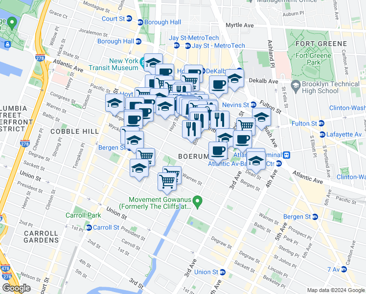 map of restaurants, bars, coffee shops, grocery stores, and more near 191 Dean Street in Brooklyn