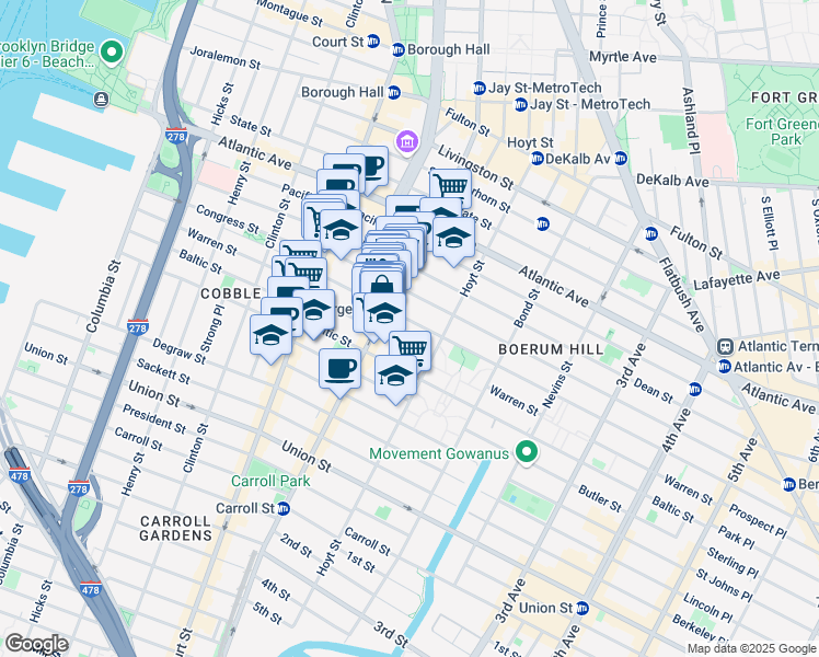 map of restaurants, bars, coffee shops, grocery stores, and more near in Brooklyn