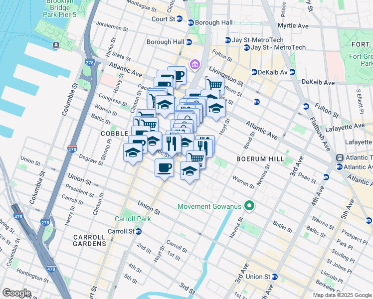 map of restaurants, bars, coffee shops, grocery stores, and more near in Brooklyn