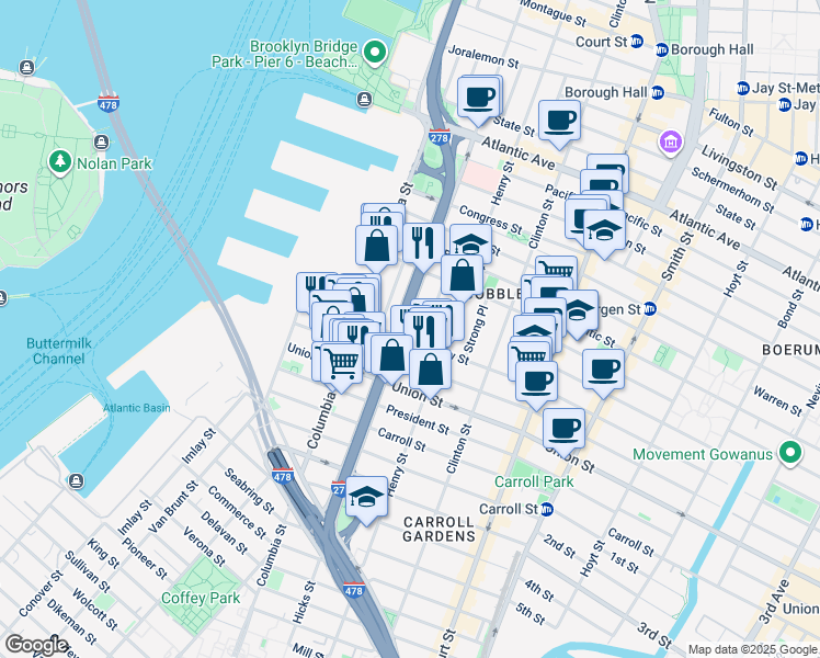 map of restaurants, bars, coffee shops, grocery stores, and more near in Brooklyn