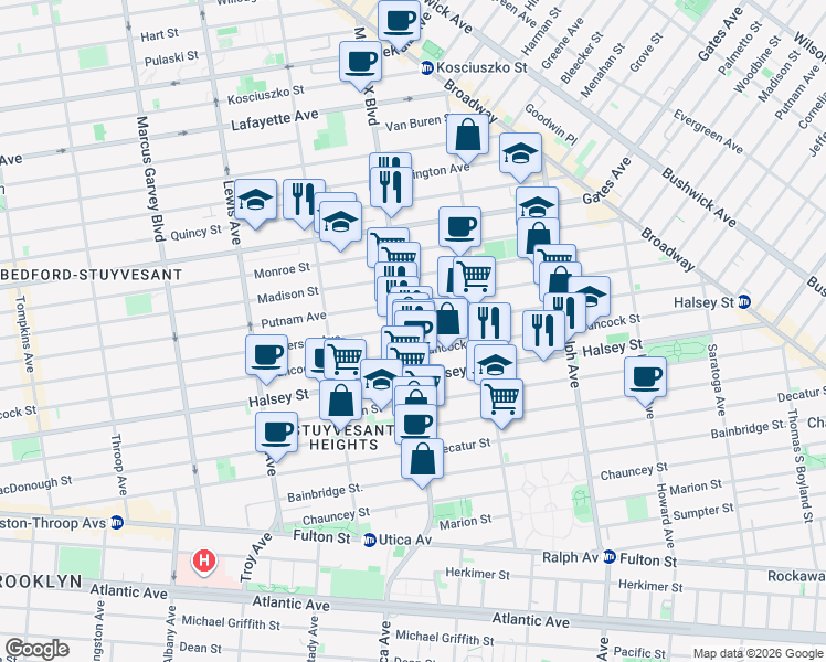 map of restaurants, bars, coffee shops, grocery stores, and more near in Brooklyn