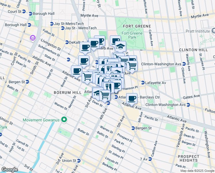 map of restaurants, bars, coffee shops, grocery stores, and more near in Brooklyn