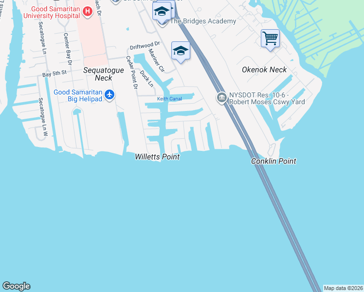 map of restaurants, bars, coffee shops, grocery stores, and more near 22 Viking Drive in West Islip