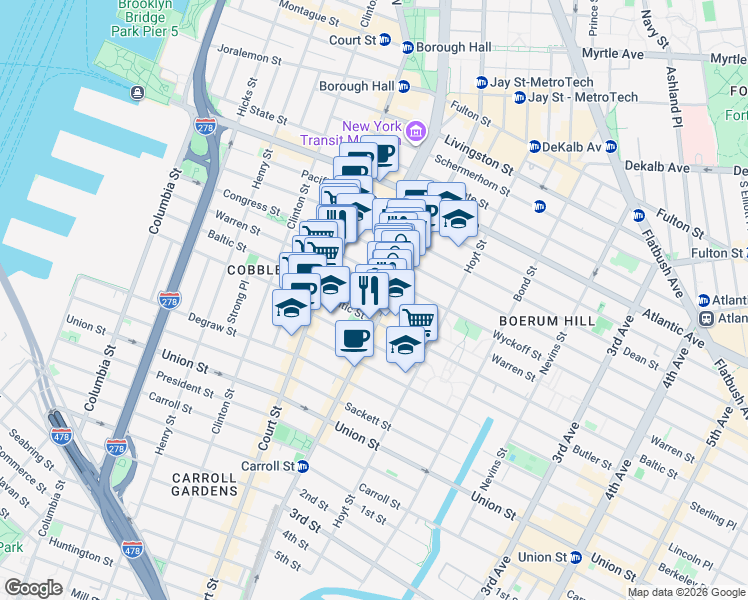 map of restaurants, bars, coffee shops, grocery stores, and more near in Brooklyn