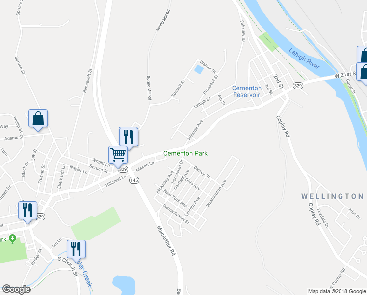 map of restaurants, bars, coffee shops, grocery stores, and more near 5599 Hillside Avenue in Whitehall