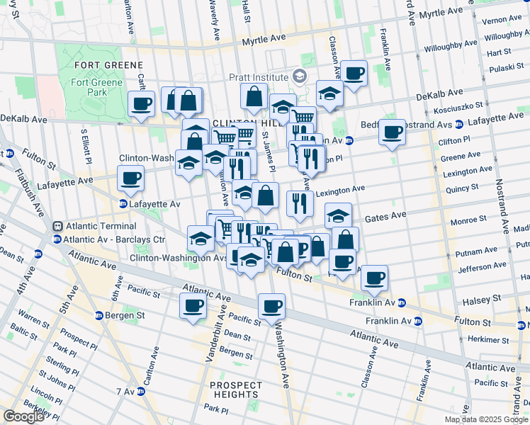 map of restaurants, bars, coffee shops, grocery stores, and more near in Brooklyn