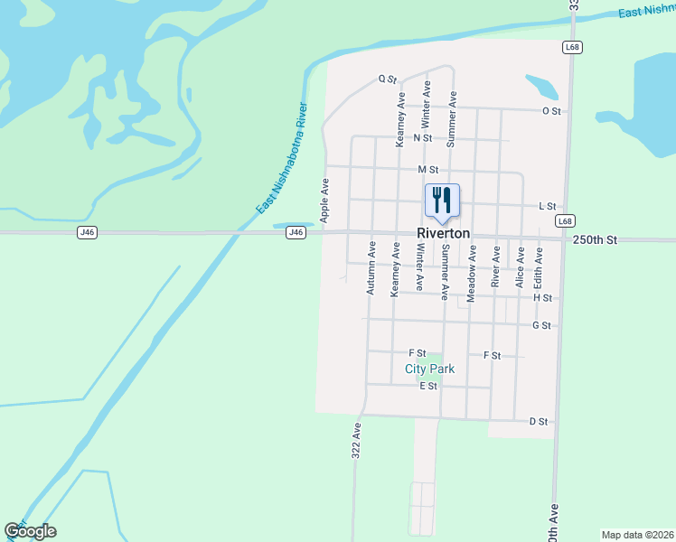 map of restaurants, bars, coffee shops, grocery stores, and more near Barley Avenue in Riverton