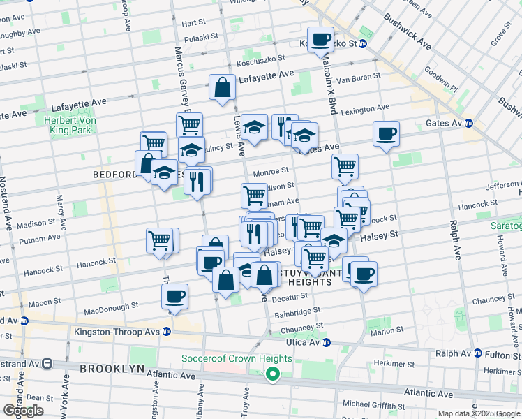 map of restaurants, bars, coffee shops, grocery stores, and more near in Brooklyn