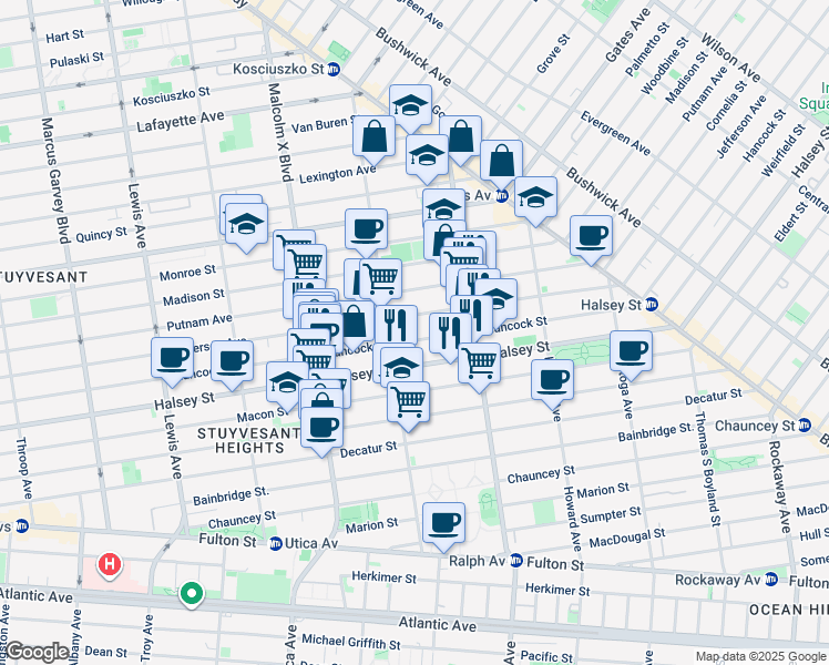 map of restaurants, bars, coffee shops, grocery stores, and more near 780 Jefferson Avenue in Brooklyn