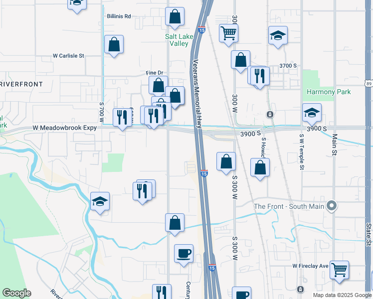 map of restaurants, bars, coffee shops, grocery stores, and more near 3959 S 500 W in Murray