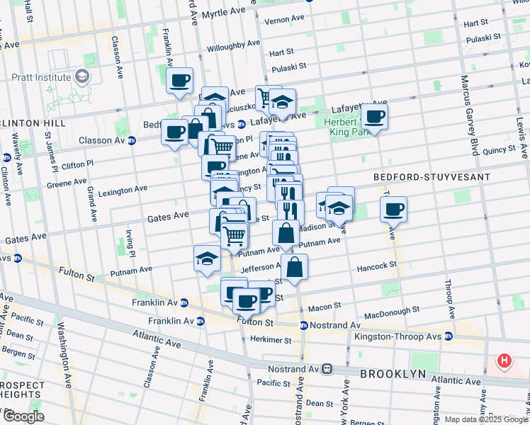 map of restaurants, bars, coffee shops, grocery stores, and more near 370 Gates Avenue in Brooklyn