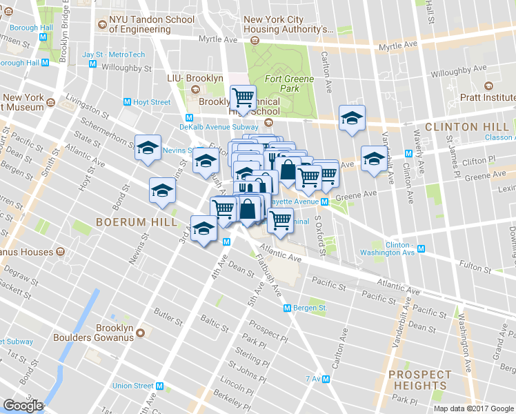 map of restaurants, bars, coffee shops, grocery stores, and more near 121 Saint Felix Street in Brooklyn