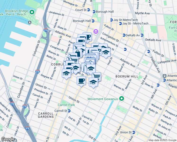 map of restaurants, bars, coffee shops, grocery stores, and more near in Brooklyn