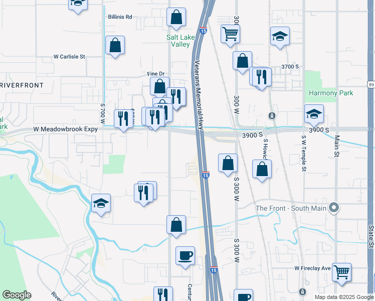 map of restaurants, bars, coffee shops, grocery stores, and more near 3959 S 500 W in Murray
