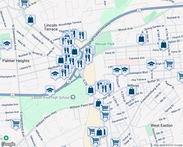 map of restaurants, bars, coffee shops, grocery stores, and more near 666-2498 Wood Avenue in Easton