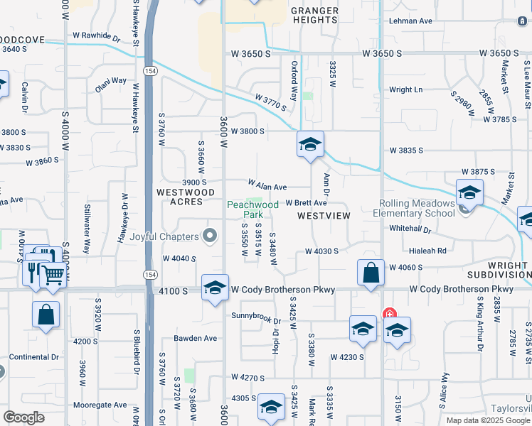 map of restaurants, bars, coffee shops, grocery stores, and more near 3496 West 3965 South in West Valley City