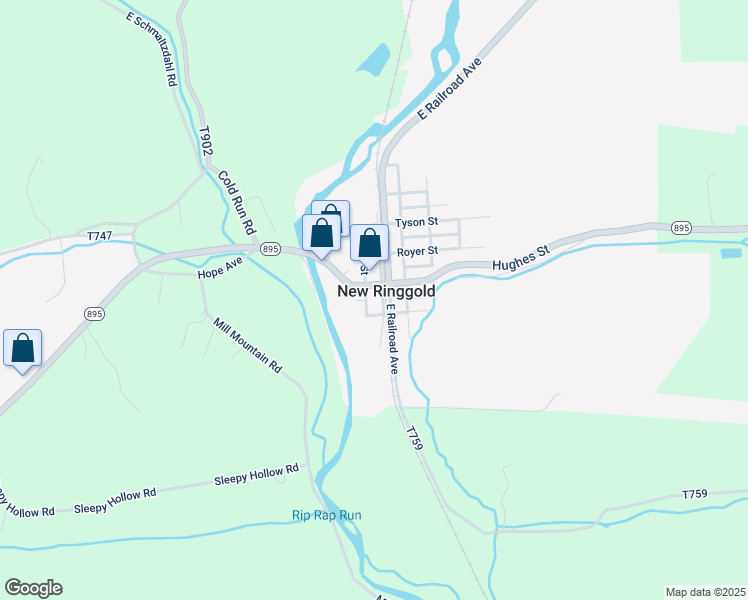 map of restaurants, bars, coffee shops, grocery stores, and more near 10 South Railroad Street in New Ringgold