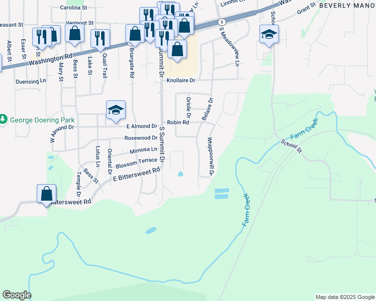 map of restaurants, bars, coffee shops, grocery stores, and more near 704 Belaire Drive in Washington