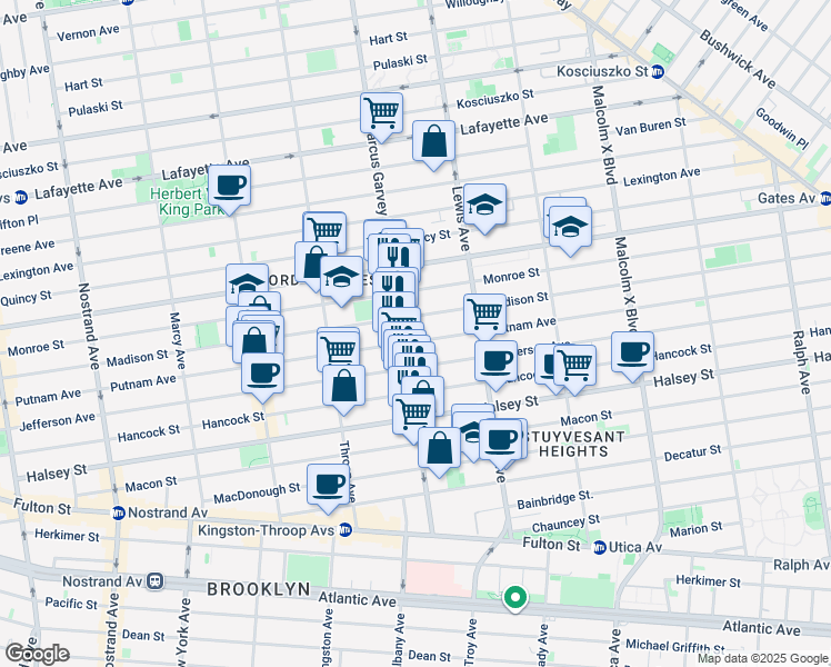 map of restaurants, bars, coffee shops, grocery stores, and more near in Brooklyn
