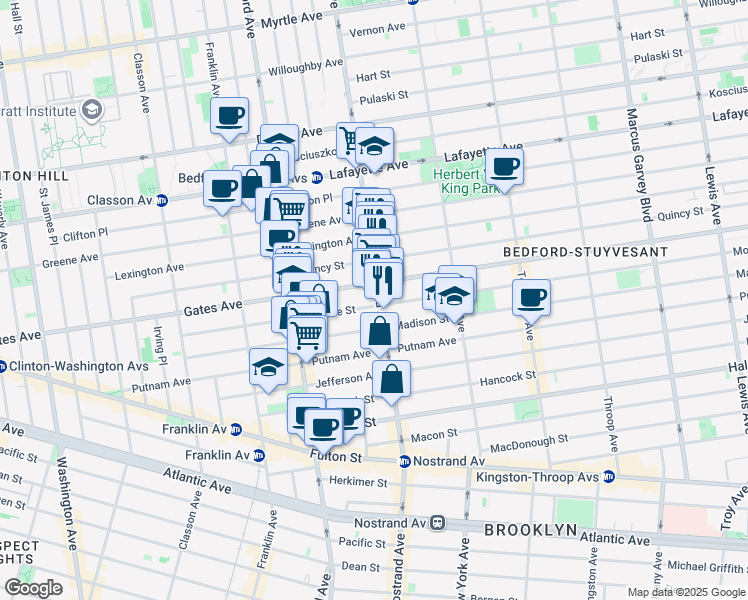 map of restaurants, bars, coffee shops, grocery stores, and more near 370 Gates Avenue in Brooklyn