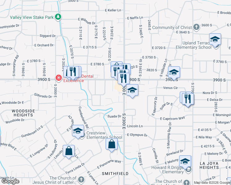 map of restaurants, bars, coffee shops, grocery stores, and more near 3936 South 2300 East in Holladay