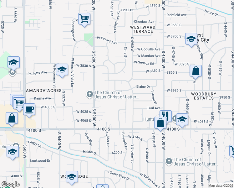 map of restaurants, bars, coffee shops, grocery stores, and more near 5085 Elaine Drive in West Valley City
