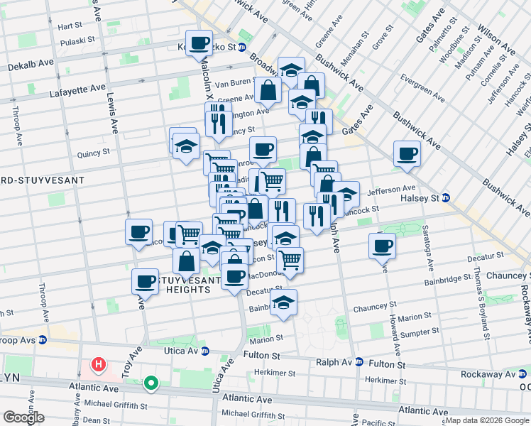 map of restaurants, bars, coffee shops, grocery stores, and more near in Brooklyn