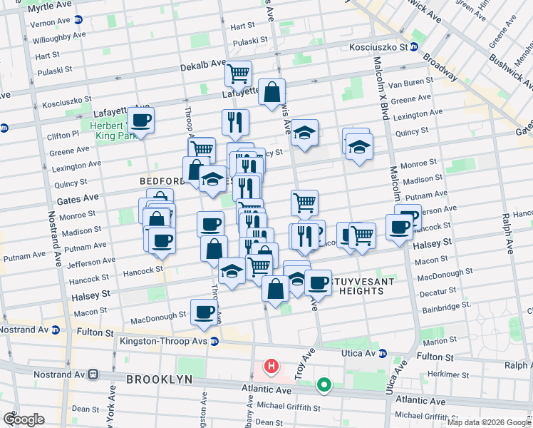 map of restaurants, bars, coffee shops, grocery stores, and more near in Brooklyn