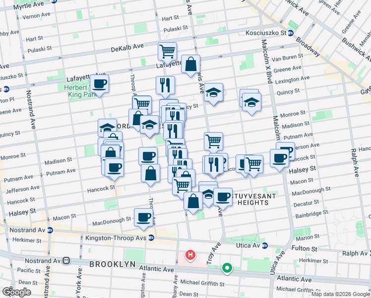 map of restaurants, bars, coffee shops, grocery stores, and more near in Brooklyn