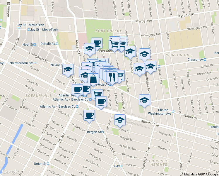 map of restaurants, bars, coffee shops, grocery stores, and more near in Brooklyn