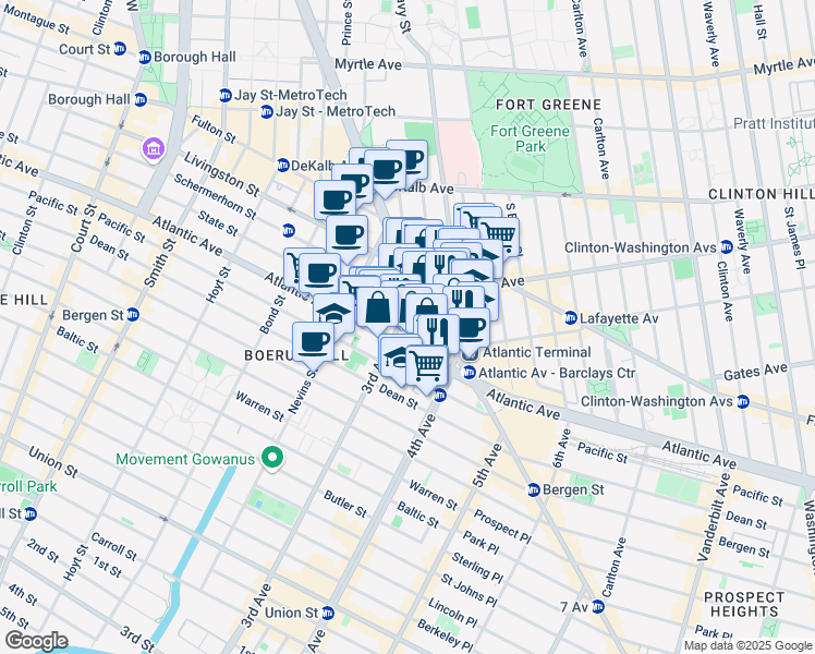 map of restaurants, bars, coffee shops, grocery stores, and more near in Brooklyn
