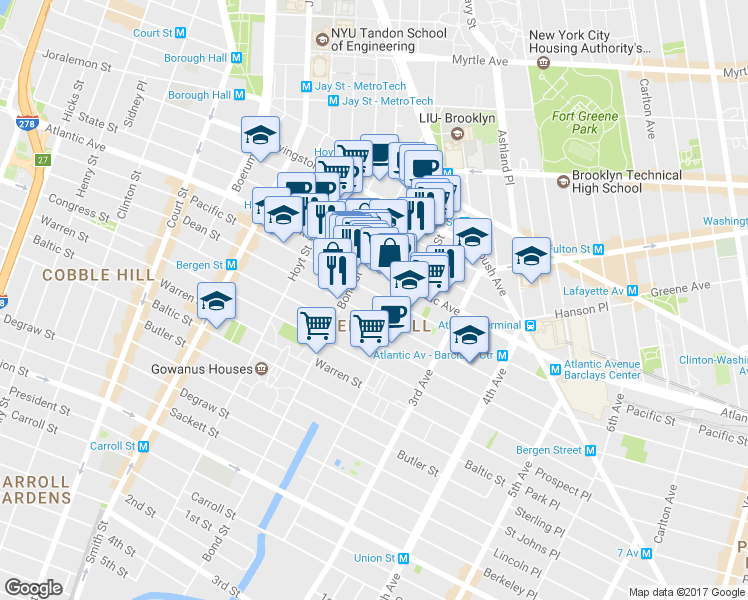 map of restaurants, bars, coffee shops, grocery stores, and more near 415 Pacific Street in Brooklyn