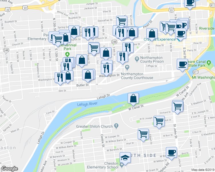 map of restaurants, bars, coffee shops, grocery stores, and more near 898 Wolf Avenue in Easton