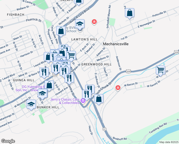 map of restaurants, bars, coffee shops, grocery stores, and more near 414 Greenwood Avenue in Pottsville