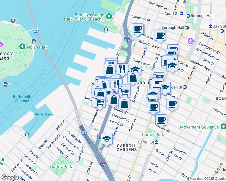 map of restaurants, bars, coffee shops, grocery stores, and more near in Brooklyn