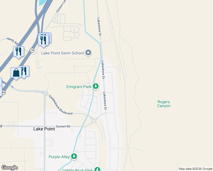 map of restaurants, bars, coffee shops, grocery stores, and more near 8626 Lakeshore Drive in Lake Point