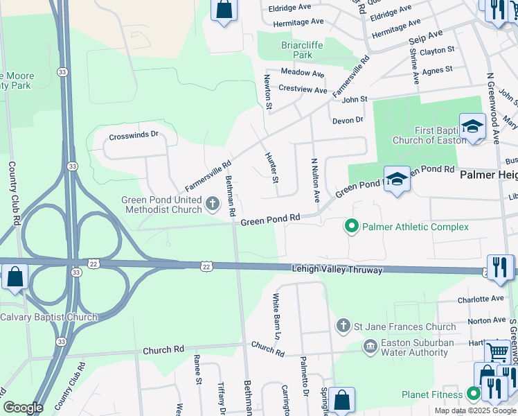 map of restaurants, bars, coffee shops, grocery stores, and more near 245 Ridgewood Road in Easton