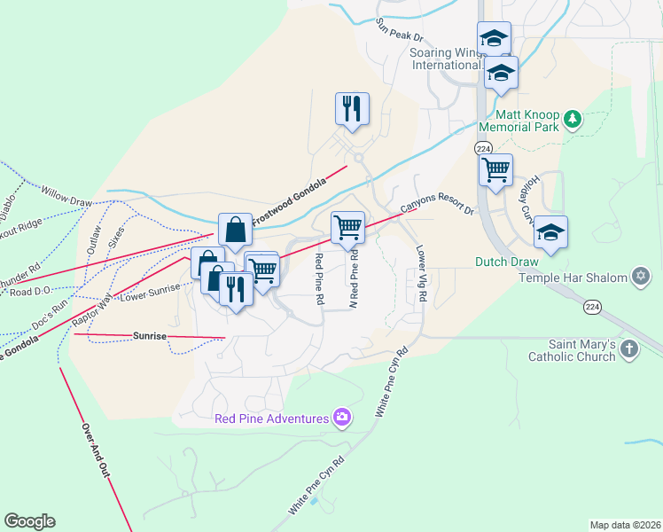 map of restaurants, bars, coffee shops, grocery stores, and more near 2140 West Comanche Trail in Park City