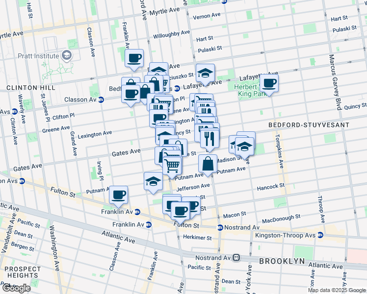 map of restaurants, bars, coffee shops, grocery stores, and more near 346 Gates Avenue in Brooklyn