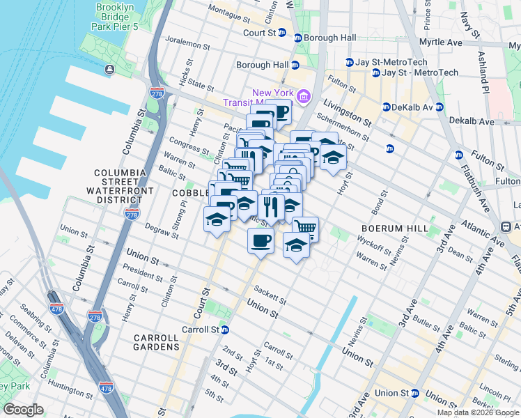 map of restaurants, bars, coffee shops, grocery stores, and more near in Brooklyn