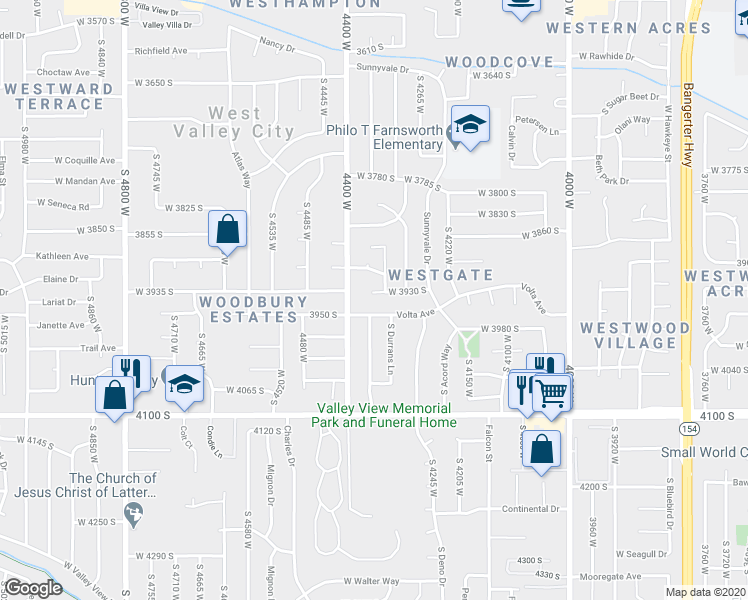 map of restaurants, bars, coffee shops, grocery stores, and more near 4337 West 3930 South in West Valley City