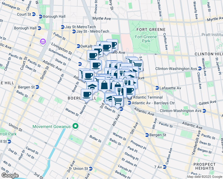 map of restaurants, bars, coffee shops, grocery stores, and more near 475 State Street in Brooklyn