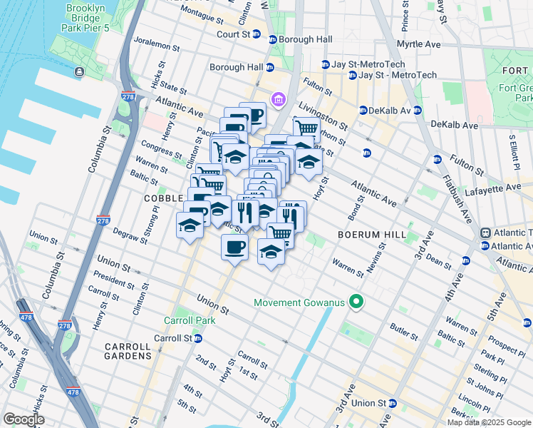 map of restaurants, bars, coffee shops, grocery stores, and more near in Brooklyn