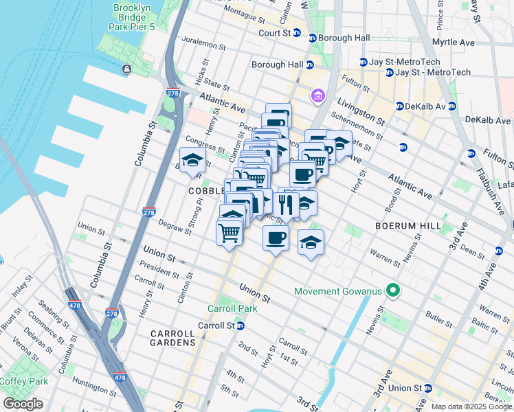 map of restaurants, bars, coffee shops, grocery stores, and more near in Brooklyn