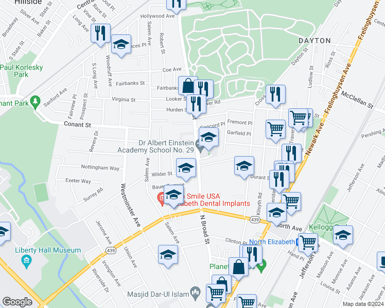 map of restaurants, bars, coffee shops, grocery stores, and more near 13 Queen Court in Hillside