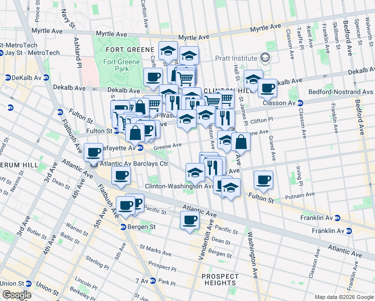 map of restaurants, bars, coffee shops, grocery stores, and more near 398 Clermont Avenue in Brooklyn