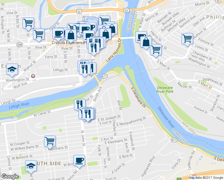 map of restaurants, bars, coffee shops, grocery stores, and more near 219 Lachenour Avenue in Easton