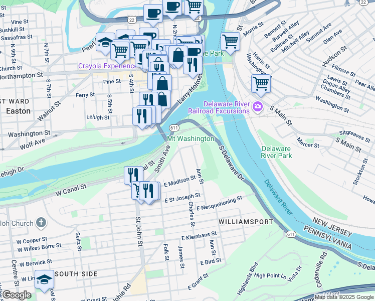 map of restaurants, bars, coffee shops, grocery stores, and more near 219 Lachenour Avenue in Easton