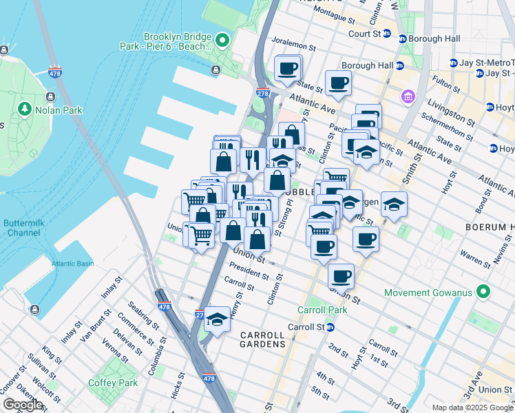 map of restaurants, bars, coffee shops, grocery stores, and more near 39 Cheever Place in Brooklyn