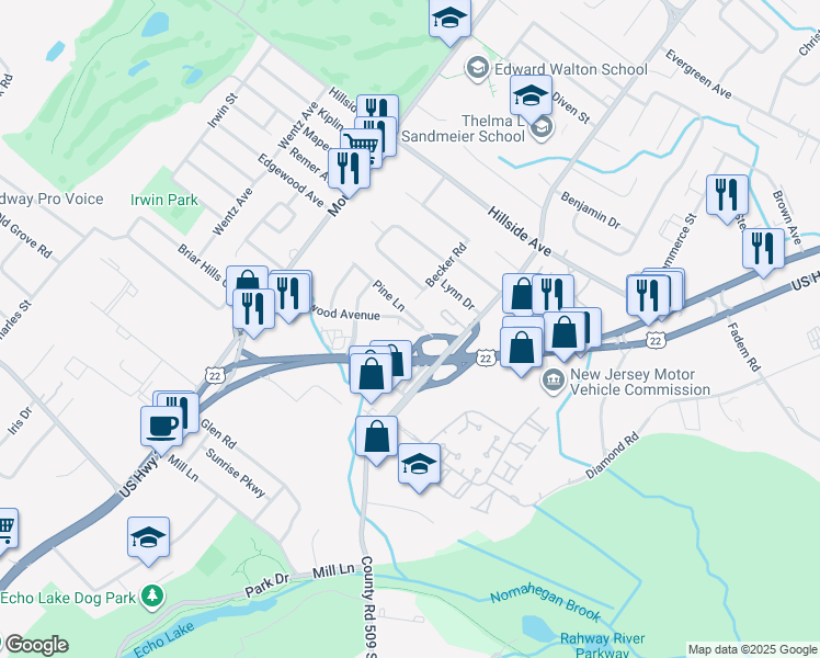 map of restaurants, bars, coffee shops, grocery stores, and more near 183 Rosewood Avenue in Springfield